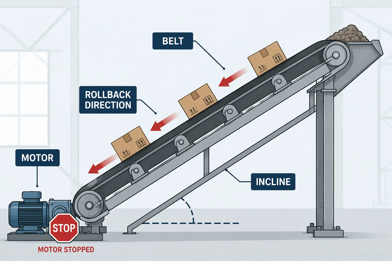 Why Do Inclined Conveyors Roll Back When the Motor Stops?